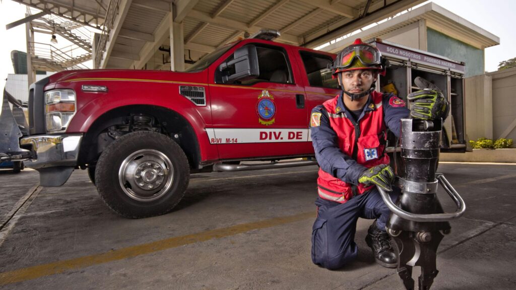 Technician inspecting fire extinguisher in Georgia