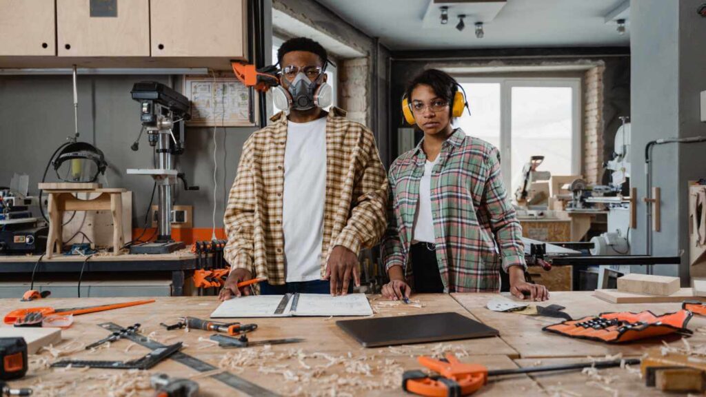 Licensed carpenter installing wood frame in a commercial building in Georgia